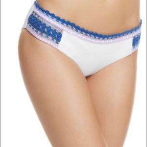 Becca White with Crochet swim bottoms
